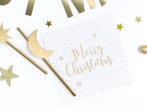 Servietter - Merry Christmas - Hvid/Guld - 20 Stk.