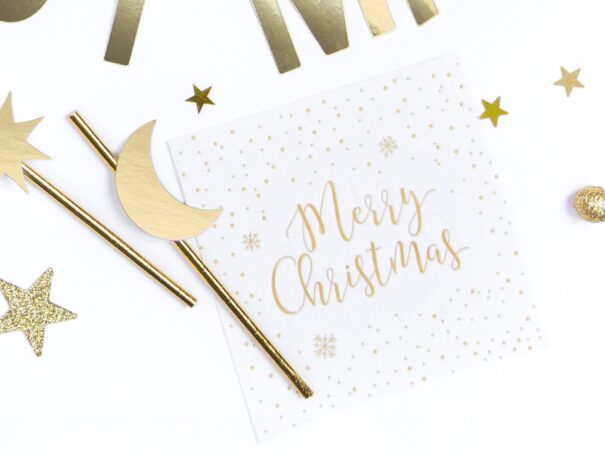 Servietter - Merry Christmas - Hvid/Guld - 20 Stk.