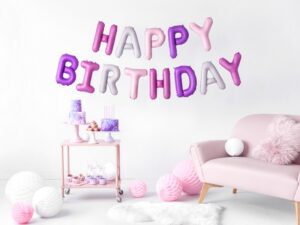 Ballon - Folie - Happy Birthday - Lilla/Pink