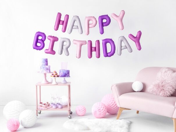 Ballon - Folie - Happy Birthday - Lilla/Pink