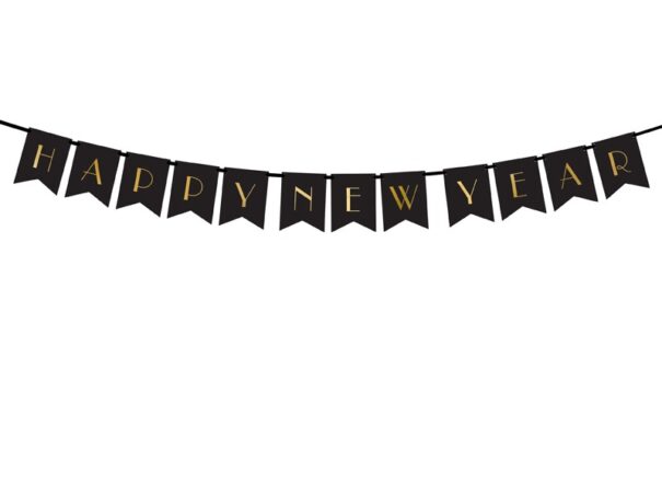 Nytår - Banner - Happy New Year - Sort & Guld - Image 2