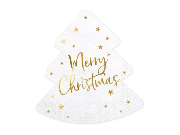 Servietter - Juletræ - Merry Christmas - Hvid/Guld - 20 Stk. - Image 2