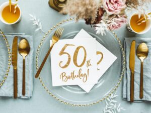 Servietter - 50 år - Hvid/Guld - 20 Stk.