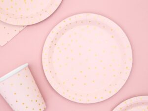 Tallerkner - Lys Pink med guld prikker - 6 Stk.
