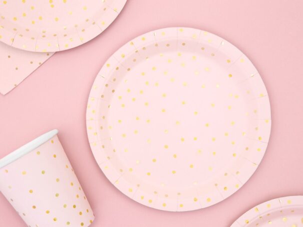 Tallerkner - Lys Pink med guld prikker - 6 Stk.