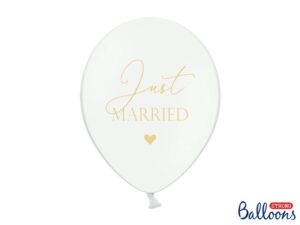 Ballon - Just Married - Hvid/Guld -  5 Stk.
