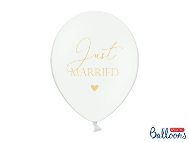 Ballon - Just Married - Hvid/Guld -  5 Stk.