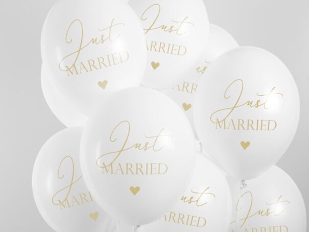 Ballon - Just Married - Hvid/Guld -  5 Stk. - Image 3