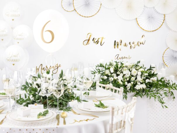 Ballon - Just Married - Hvid/Guld -  5 Stk. - Image 2