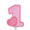 Kagelys - 1 tal med hjerte - Pink