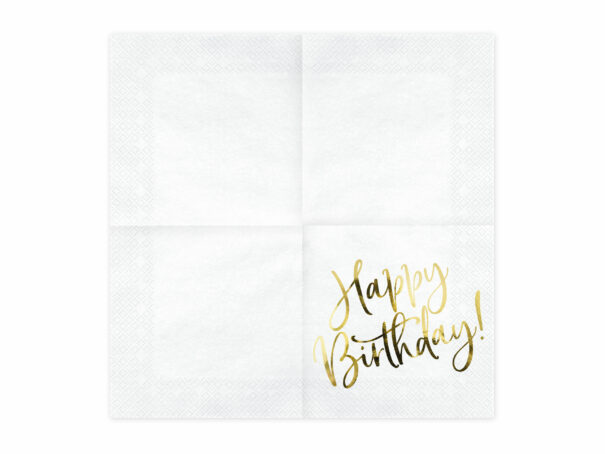 Servietter - Hvid/guld - Happy Birthday - Image 3