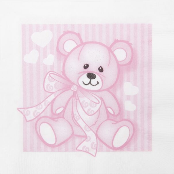 Servietter - PInk - Bamse - 33 x 33
