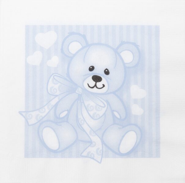 Servietter - Blå - Stor bamse - 33 x 33