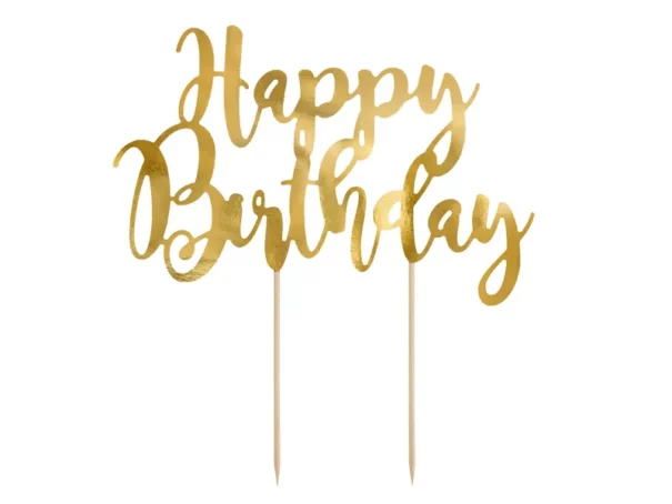 Kage Pynt - Happy Birthday - Guld - Image 2