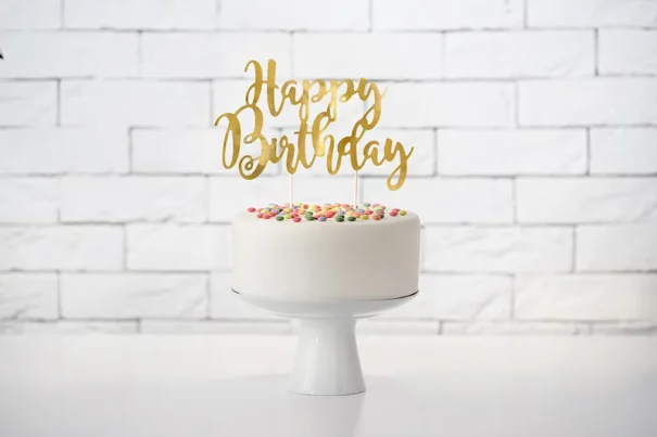 Kage Pynt - Happy Birthday - Guld
