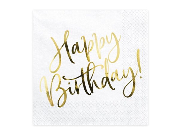 Servietter - Hvid/guld - Happy Birthday - Image 2