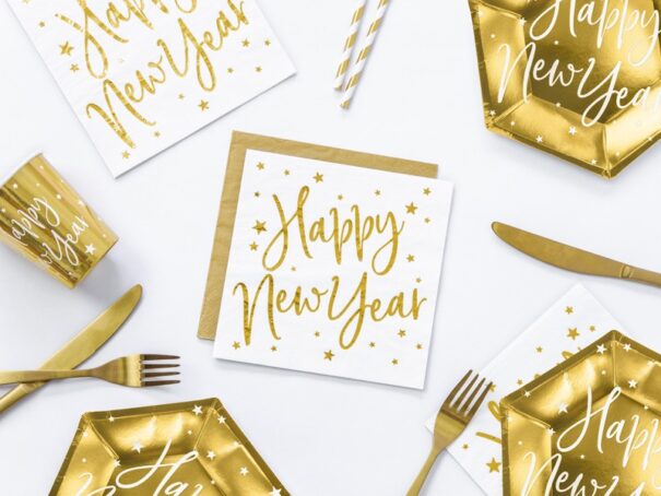 Servietter - Happy New Year - Hvid/Guld
