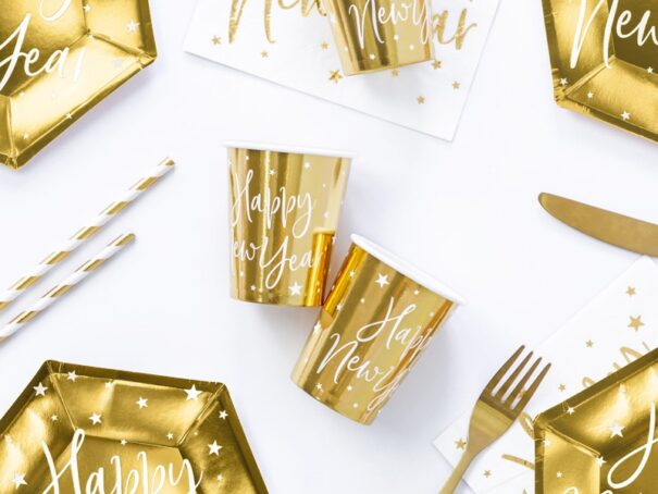 Kopper - Guld/Hvid - Happy New Year - 6 Stk.