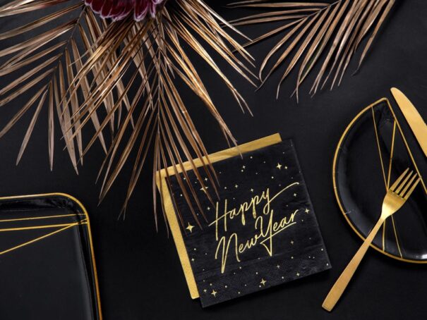 Nytår - Servietter - Happy New Year - Sort/Guld - Image 3