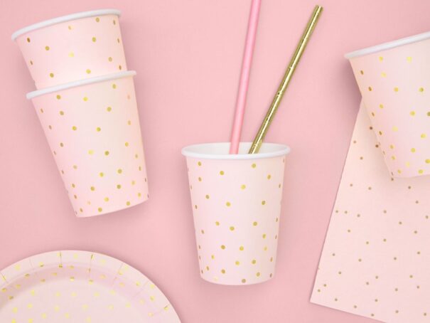 Kopper - Pink/Rosa med guld prikker - 6 stk.