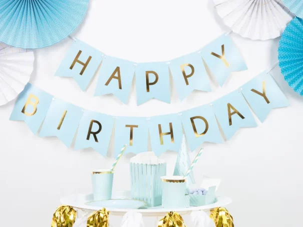 Banner - Happy Birthday - Blå/Guld