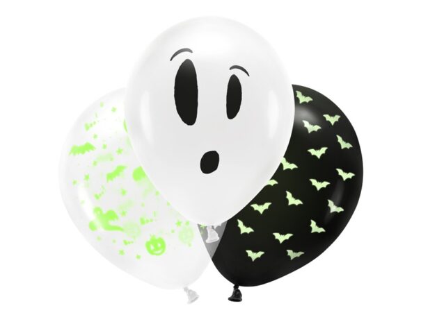 Halloween - Ballon - Spøgelse/Flagermus - UV - 3 Stk.