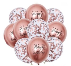 Ballon - Happy Birthday/Konfetti - Rosa/Guld - 10 stk.