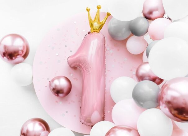 Ballon - Folie - 1 med Krone - Pink/Guld - Image 2