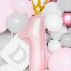 Ballon - Folie - 1 med Krone - Pink/Guld - Image 3