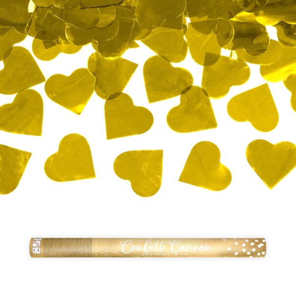 Konfettirør - Guld hjerter - 60 cm.