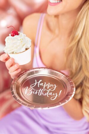 Tallerkner - Happy Birthday - Rosa/Guld - 6 Stk.