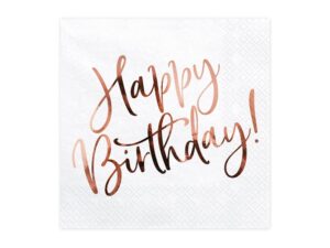 Servietter - Hvid/Rosaguld - Happy Birthday!