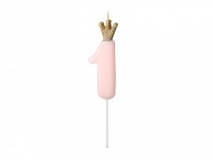 Kagelys - 1 tal med krone - Lys Pink/Guld