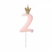 Kagelys - 2 tal med krone - Lys Pink/Guld