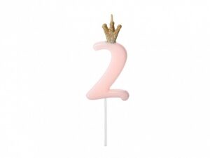 Kagelys - 2 tal med krone - Lys Pink/Guld